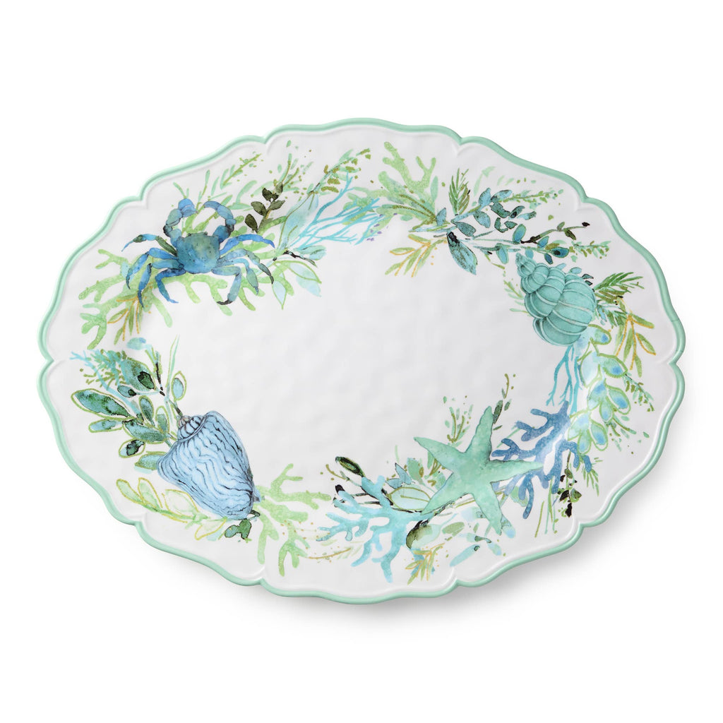 Plateau ovale en verre de mer 18" x 13,5"