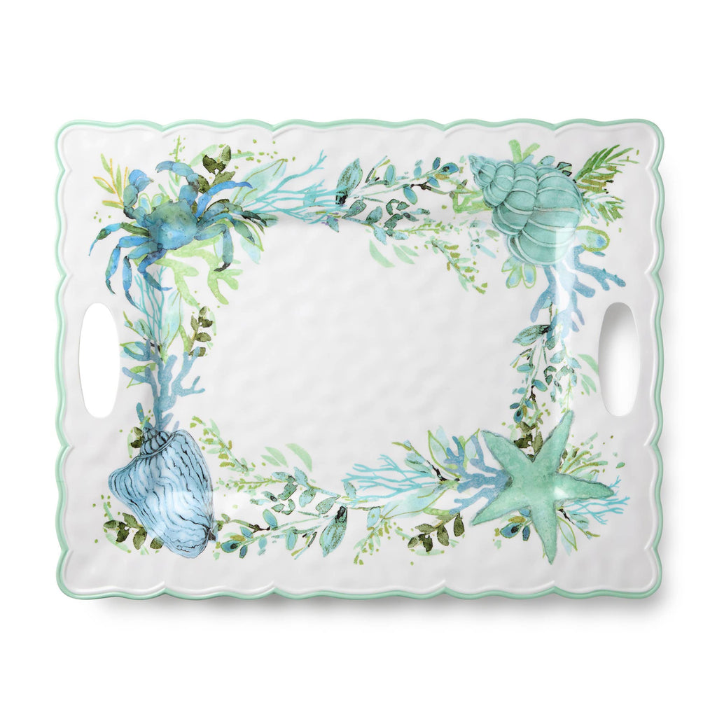 Plateau rectangulaire en verre de mer avec poignées