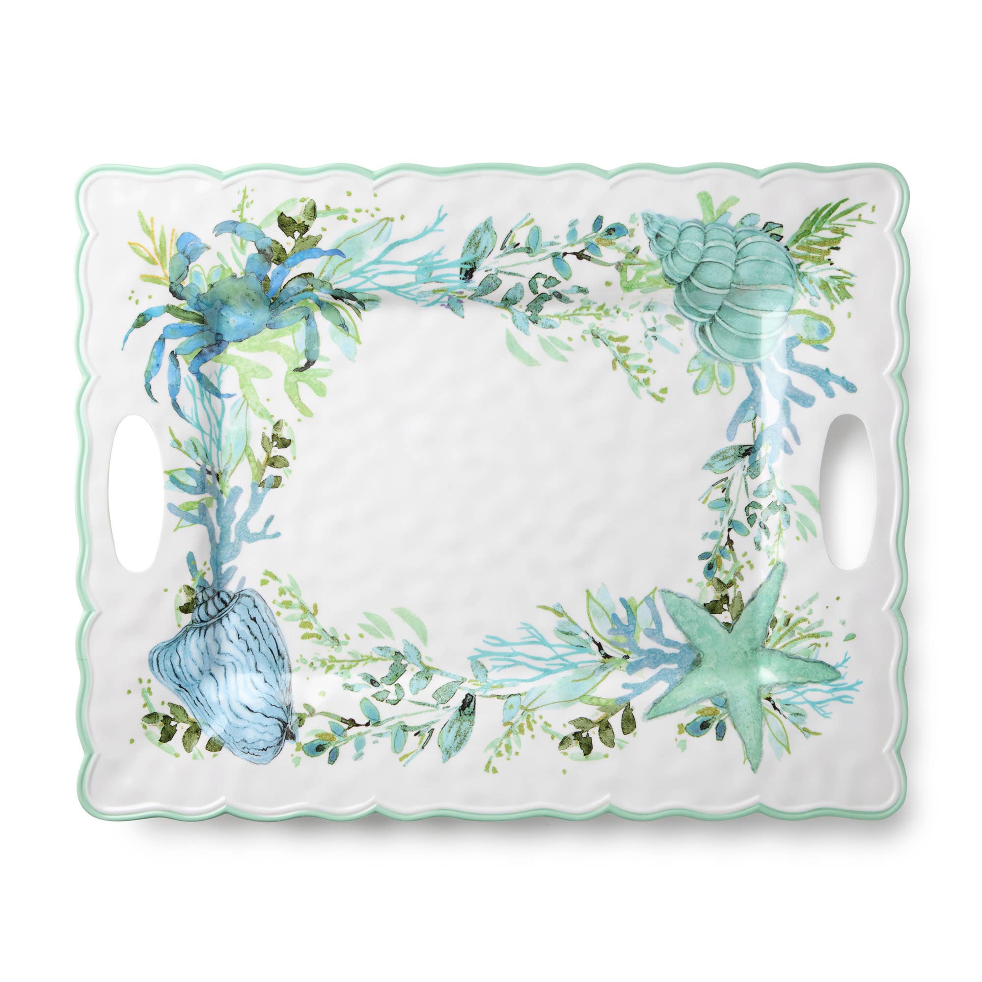 Plateau rectangulaire en verre de mer avec poignées