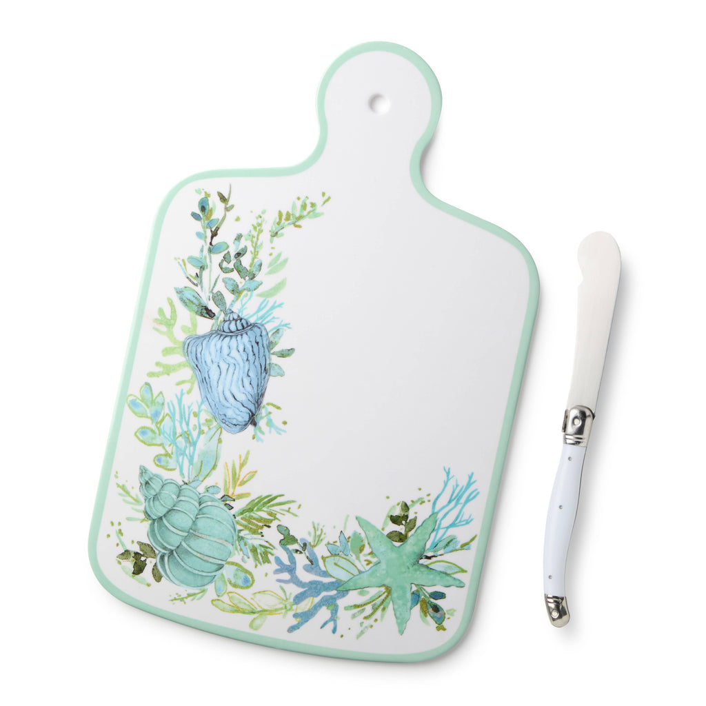 Planche à fromage en verre de mer 33,65 cm x 20,32 cm avec couteau 23,5 cm