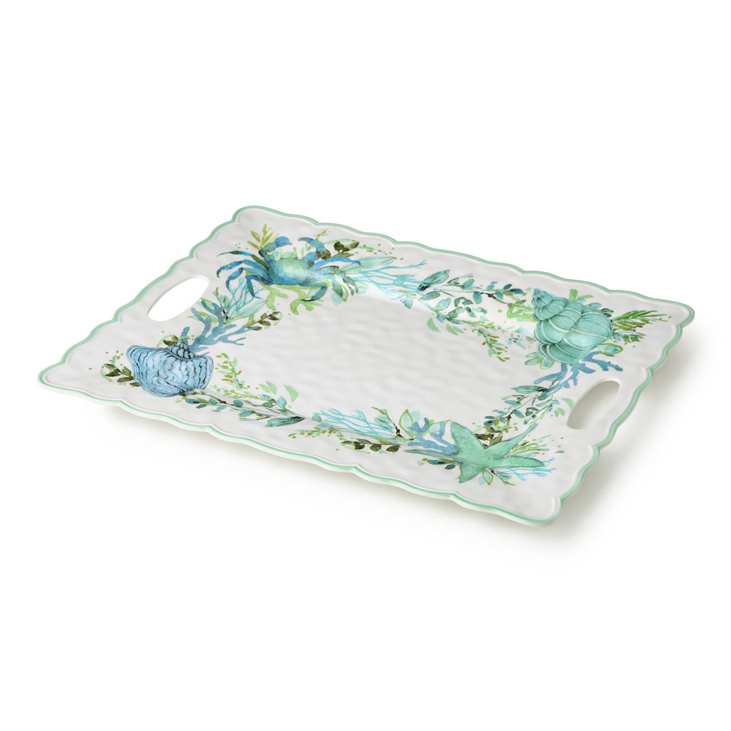 Plateau rectangulaire en verre de mer avec poignées